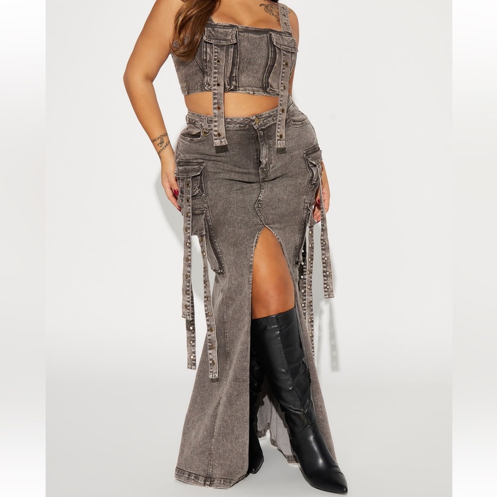 Acting Up Denim Skirt Set